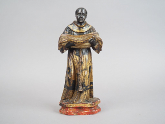 Vente aux enchères Sculpture XVIIIème en bois polychrome "Moine" H. 28 cm (petit accident