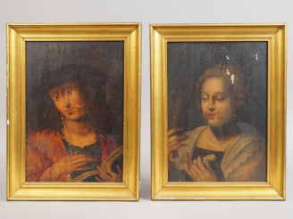 Vente aux enchères Ecole du Nord XVIIème "Portraits".  Paire d'huiles sur panneau. Dim. 3