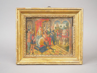 Vente aux enchères Ecole française XIXème "Le serment de Thibaut IV".  Huile sur panneau 
