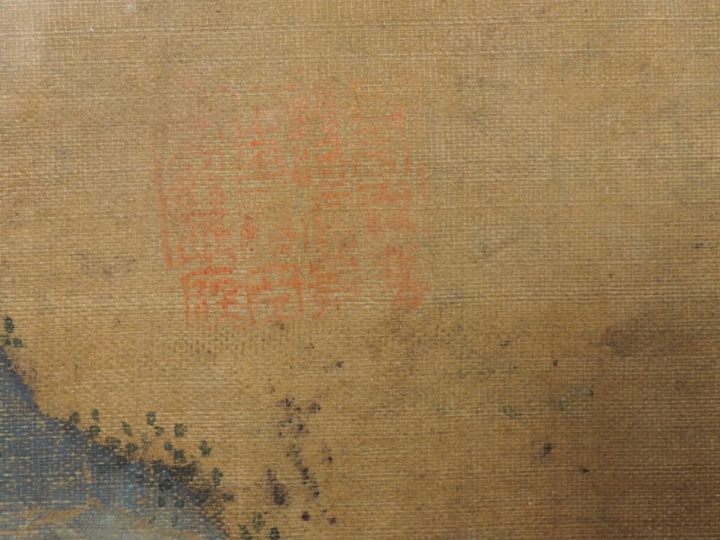 Peinture sur lin, représentant un marché aux chevaux, dans le style de