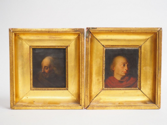 Vente aux enchères 	Casimir SERVAT. " Portraits de religieux". Paire d’huiles sur papier.