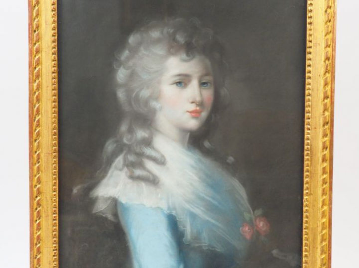 Ecole française XIXème "Portrait de jeune fille à la robe bleue". Past