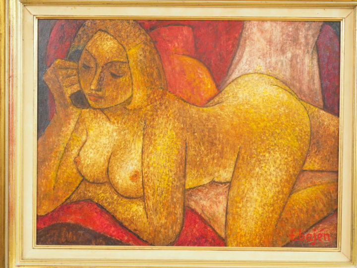 Francisco BAJEN. "Nue". Huile sur toile, signée en bas à droite. Dim. 