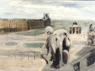Vente aux enchères Paul BRUSSET. "Les Tuileries". Grande huile sur toile, signée en bas à
