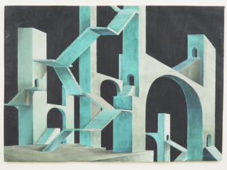 Vente aux enchères Vinicio PALADINI. " Bozzetto di scena fantastica " 1925. Projet de déc