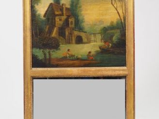Vente aux enchères Trumeau début XIXème orné d’une peinture figurant une scène de pêche p