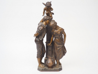 Vente aux enchères Charles-Georges FERVILLE-SUAN "A la fontaine" Groupe en bronze à patin