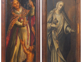 Vente aux enchères Ecole flamande vers 1600.  « Sainte Madeleine » et « Saint évêque » Hu