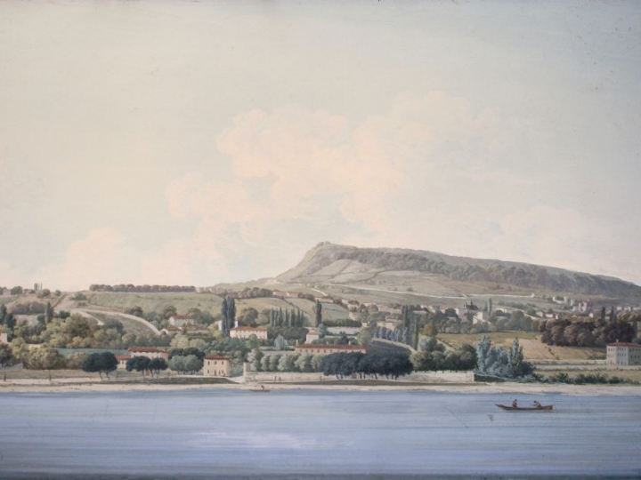 	Ecole française vers 1800 "Paysage fluvial" Gouache 30,5 x 50 cm Expe