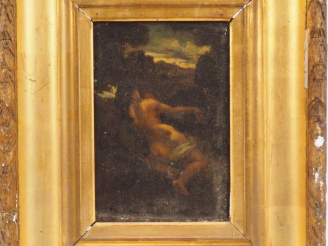 Vente aux enchères 	DIAZ (attribué à).  « Nue de dos sur fond de paysage » Huile sur pann