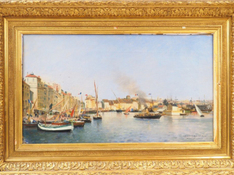 Vente aux enchères Gaston ROULLET  "Toulon" Huile sur toile.  Signée en bas à droite et s