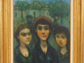 Vente aux enchères Edouard GOERG "Personnages en banlieue" Huile sur toile. Signée en bas