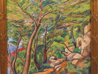 Vente aux enchères MONDZAIN « Chemin sous les arbres » Huile sur toile.  Signée en bas à 
