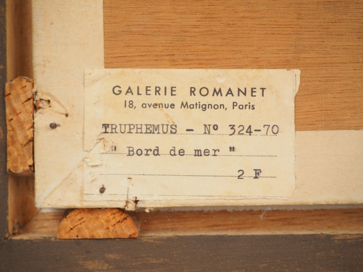 Jacques TRUPHÉMUS "Bord de mer" Huile sur panneau.  Signée en bas à ga