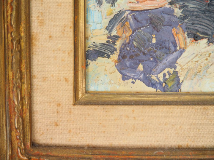 Jacques TRUPHÉMUS "Bord de mer" Huile sur panneau.  Signée en bas à ga