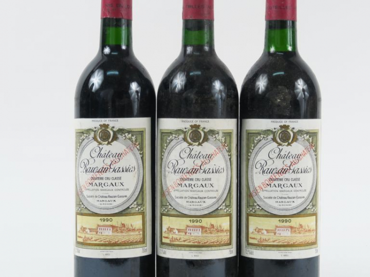 3 BOUTEILLES CHÂTEAU RAUZAN GASSIES GCC MARGAUX - 1990 - 1 BG+
