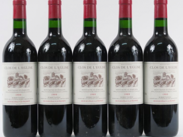 5 BOUTEILLES CLOS DE L'EGLISE H. TAUZIAC MONTAGNE ST EMILION - 1999