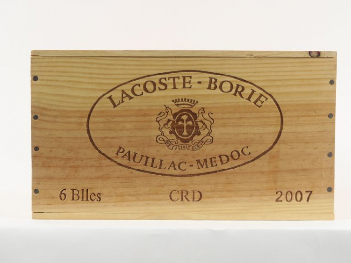 6 BOUTEILLES CHÂTEAU LACOSTE BORIE PAUILLAC - 2007 - CBO