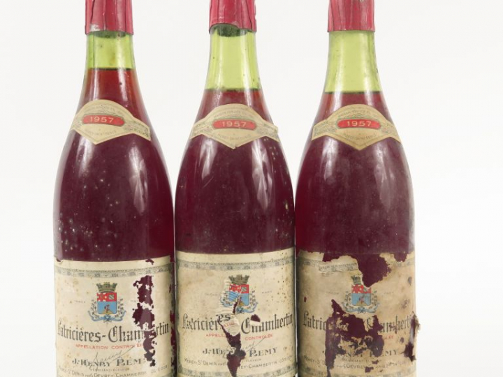 3 BOUTEILLES LATRICIERES CHAMBERTIN J. HENRY REMY - 1957 - 2 CM/3 CM/4