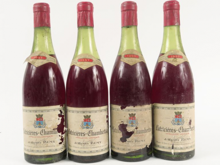4 BOUTEILLES LATRICIERES CHAMBERTIN J. HENRY REMY - 1957 - 3 à 5 CM/1 