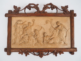 Vente aux enchères Plaque Napoléon III en concression calcaire à décor de Diane et de nym