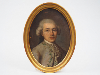 Vente aux enchères Ecole française fin XVIIIème. 'Portrait de jeune homme en médaillon'. 