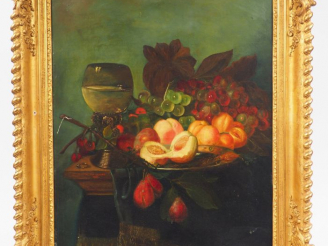 Vente aux enchères Ecole française XIXème. 'Nature morte aux fruits'. Huile sur toile. Di