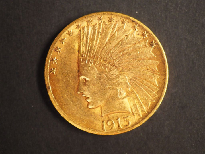 Une pièce de 10 Dollars or, 1915. FRAIS ACHETEURS : 5% TTC
