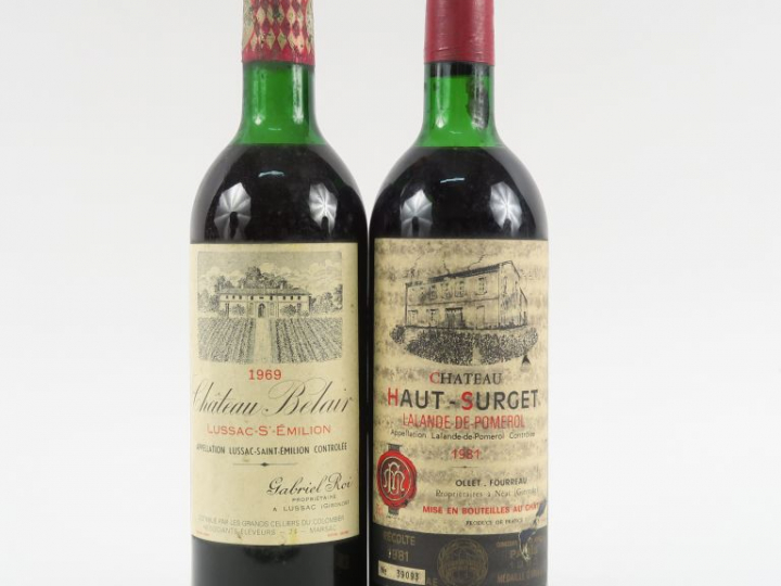 2 BOUTEILLES : 1 CHÂTEAU BELAIR LUSSAC ST EMILION 1969 HEP - 1 CHÂTEAU