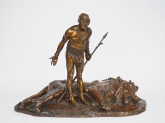 Vente aux enchères J. L GEROME. "Plaudite Cives" Groupe en bronze à patine brune. Signé e