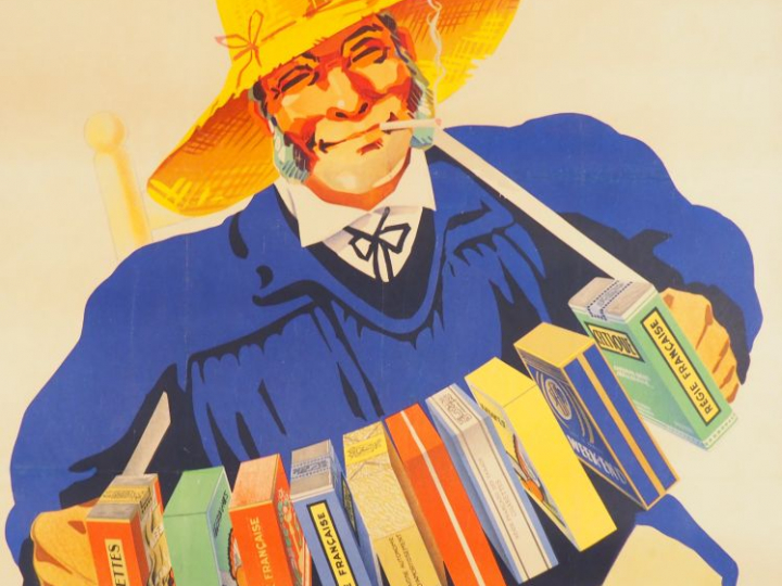 CIGARETTES FRANÇAISES. Affiche par Falcucci, imprimerie Ste Européenne