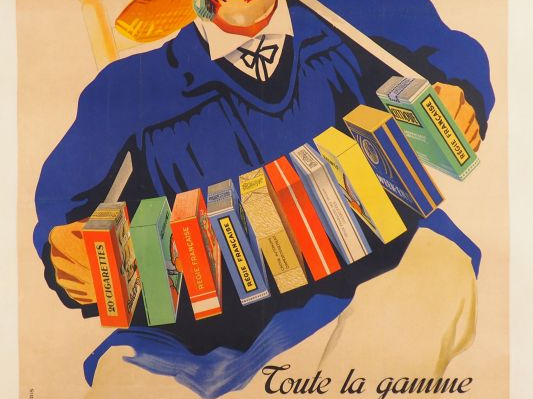 CIGARETTES FRANÇAISES. Affiche par Falcucci, imprimerie Ste Européenne