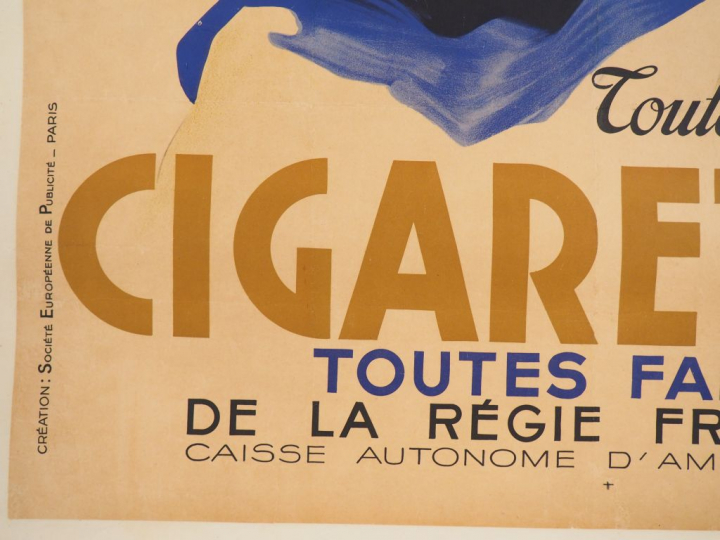 CIGARETTES FRANÇAISES. Affiche par Falcucci, imprimerie Ste Européenne