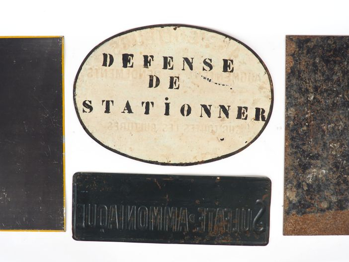 Lot de quatres plaques en tôle lithographiée : Engrais azotés (usures)