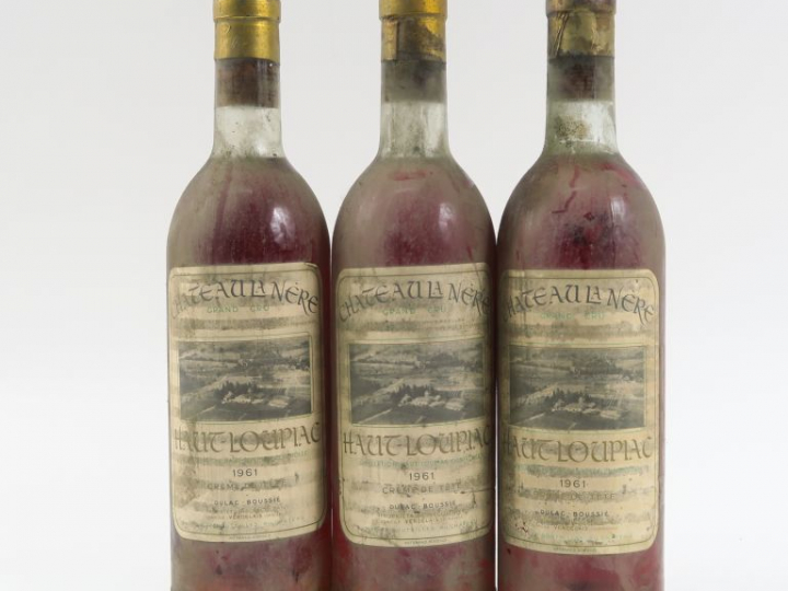 3 BOUTEILLES CHÂTEAU LA NÈRE 'CRÈME DE TÊTE' LOUPIAC - 1961 - BG/BS