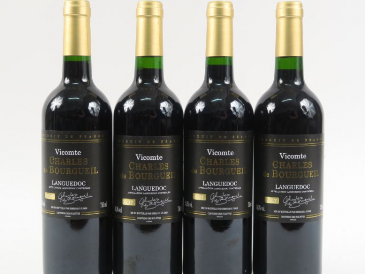 4 BOUTEILLES VICOMTE CHARLES DE BOURGUEIL LANGUEDOC - 2017