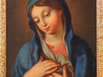 Vente aux enchères 	Ecole française XVIIIème  « Saint Vierge » Huile sur toile. Cadre bag