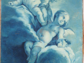 Vente aux enchères Ecole française fin XVIIIème "Angelots" Peinture en camaïeu bleu Dim. 