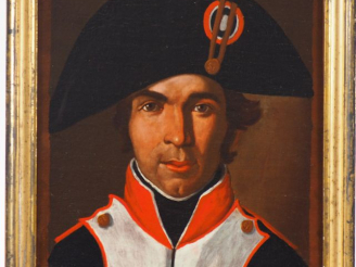 Vente aux enchères Ecole francaise début XIXème "Portrait d'un soldat d'infanterie". Huil