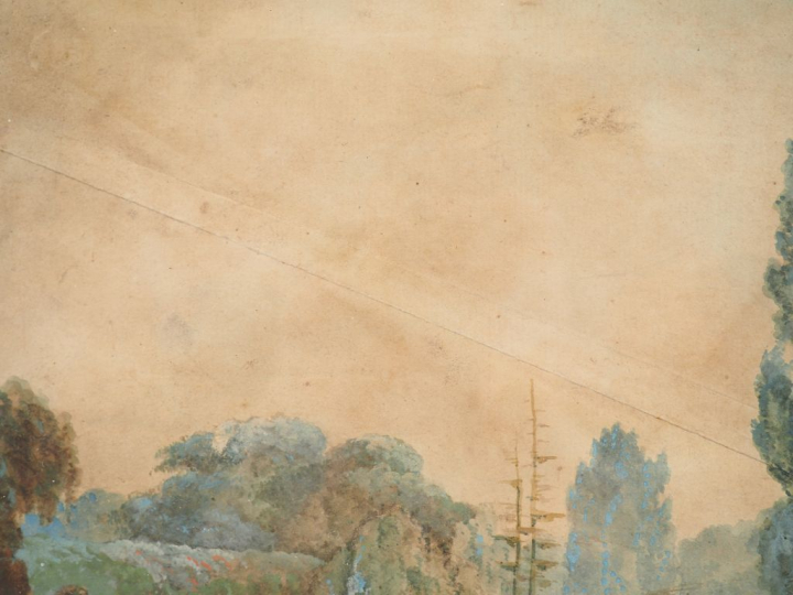 Ecole française début XIXème  « Paysage animé » Aquarelle. Dim. 29,5 x