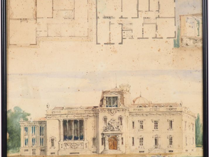 	Ecole française fin XIXème  « Projet d’architecture » Aquarelle. Dim.