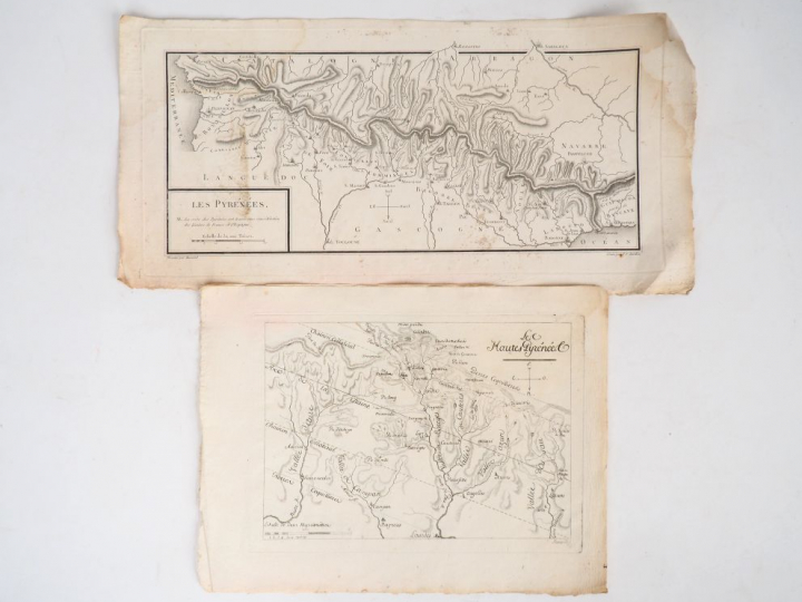 RAMOND DE CARBONNIERES. 2 cartes gravées : -Les Pyrénées (vue de l'ens