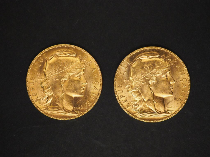 2 pièces de 20 francs or.1911. FRAIS ACHETEURS : 5% TTC