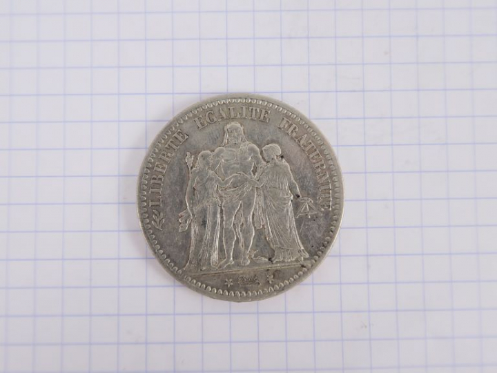  5 francs Hercule, 1876 A, Paris. TB.