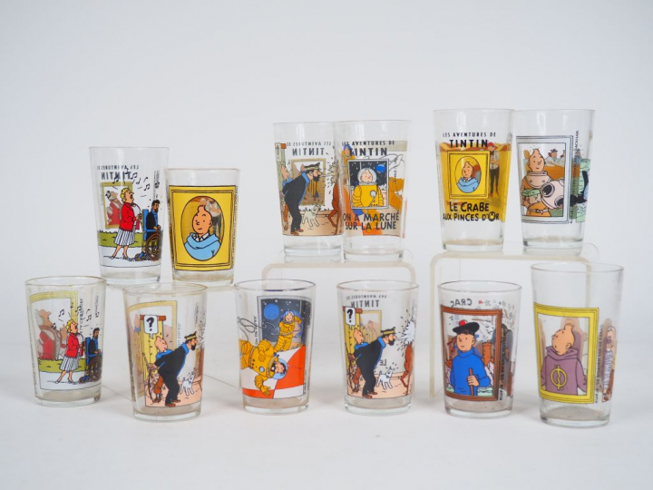 12 verres Tintin Amora de grandes et petites tailles