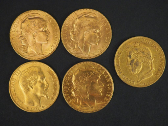 Vente aux enchères 10 pièces de 20 Francs or Frais de vente : 5 % TTC