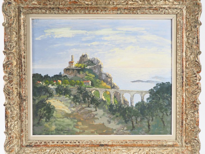 Maurice DESIRE-LUCAS. "Viaduc en bord de méditerranée" Huile sur toile