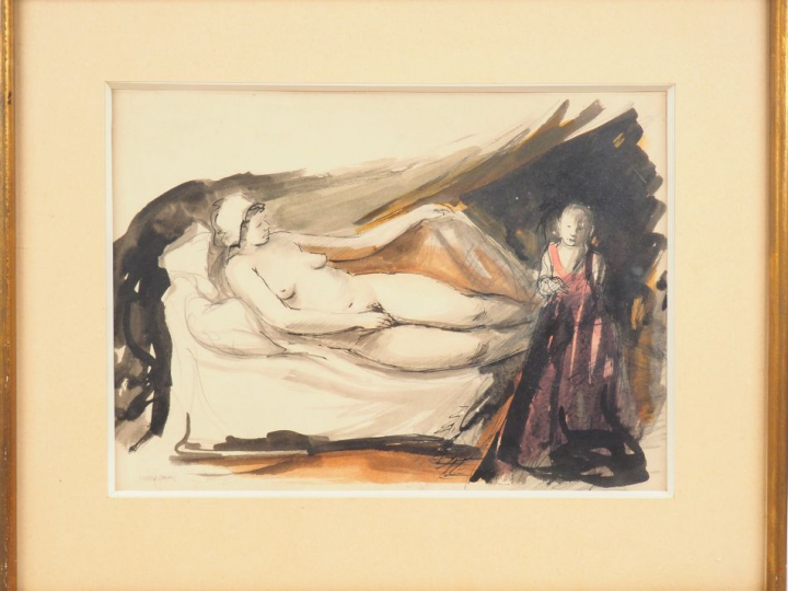 CREIXAMS "Odalisque" Aquarelle, signée en bas à gauche  Dim. 29,5 x 41