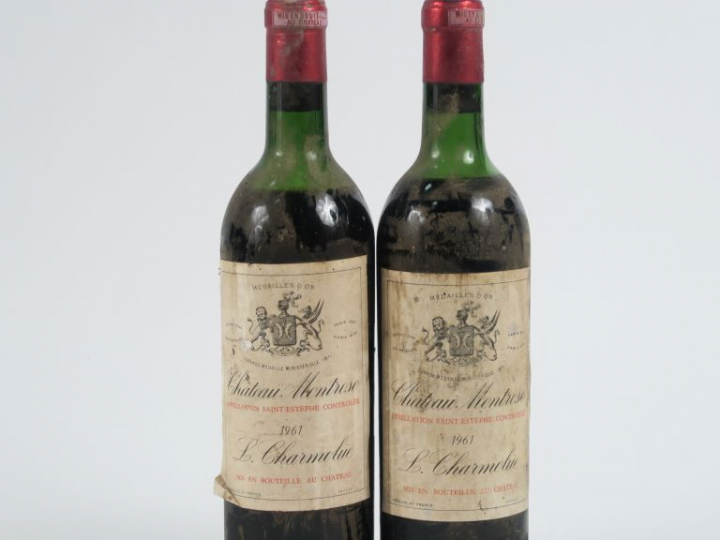 2 BOUTEILLES CHÂTEAU MONTROSE GCC ST ESTEPHE - 1961 - 1 HEP/1 MEP-BEP/