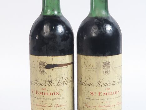 2 BOUTEILLES CHÂTEAU MONDOTTE BELLISLE ST EMILION - 1966 - BG/1 ELT